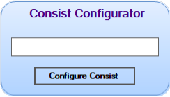 a rounded blue window with the title 'Consist Configurator' showing a white empty placeholder and a button titled'Configure Consist'