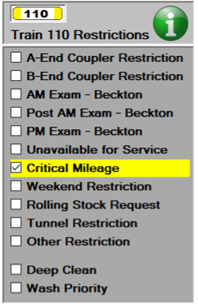 We see the restrictions detail again, this time with a Critical Mileage restriction set.