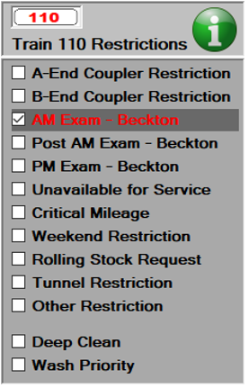 We see the restrictions detail again, this time with an AM Exam selected.