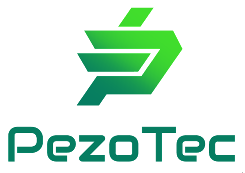 PezoTec logo, white background with PezoTec in green at the foot. The upper part of the image is a stylised blend of a capital P and a capital T, the latter upside-down, also in green.