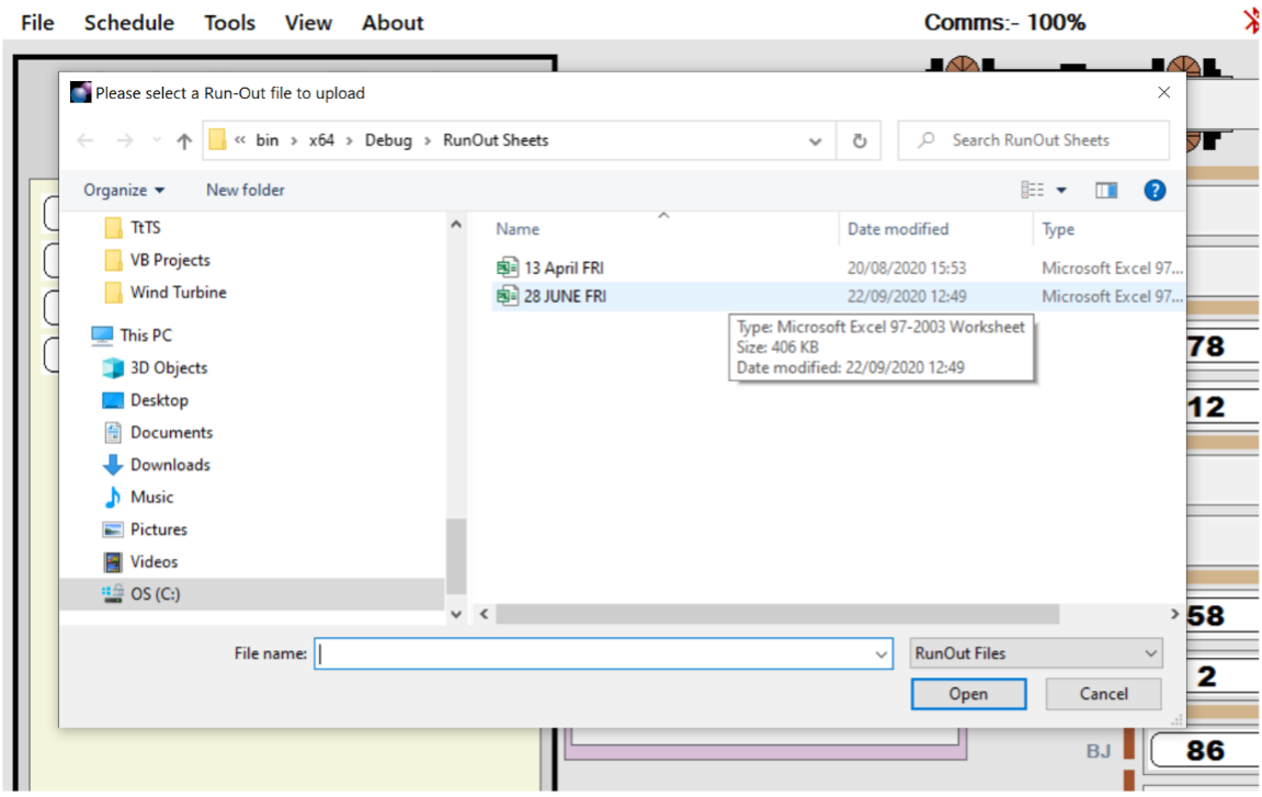 We see a screenshot of a file selection dialogue box with two spresadsheet files available to open.