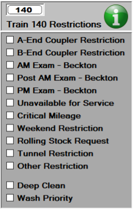 We see the details of restrictions mentioned above. Each restriction has a check-box. There is a green lower-case 'i' button at the top, commonly used to depict 'information'