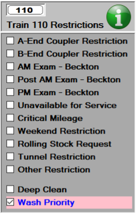 We see the restrictions detail again, this time with a Wash Priority Restriction restriction set.