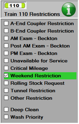 We see the restrictions detail again, this time with a Weekend Restriction restriction set.